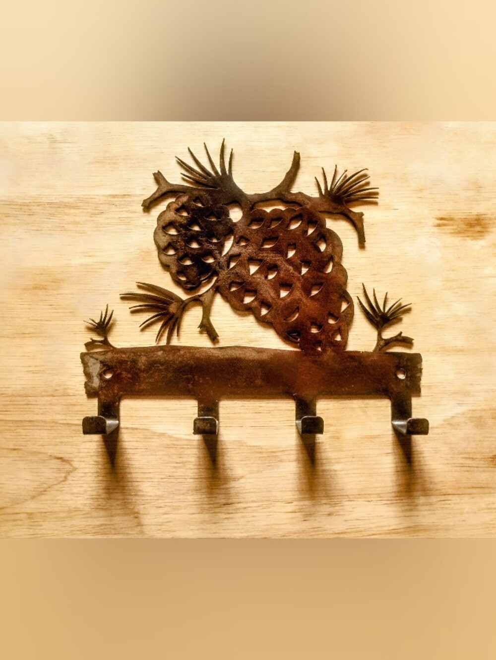 Rustic Metal 4 Hook Key Hanging Pinecone Decor